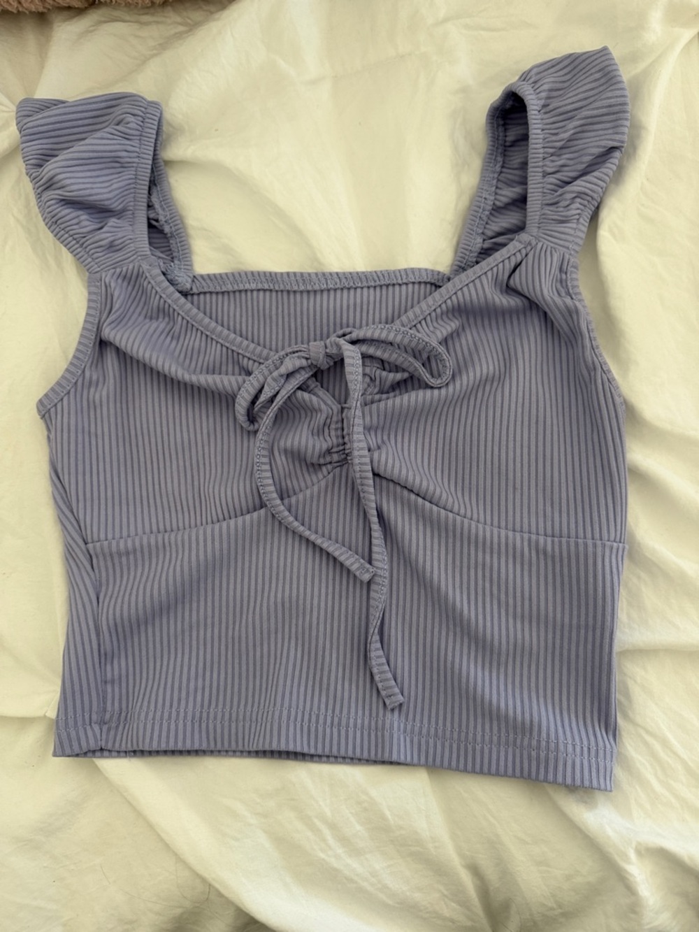 Ribbed Lavender Tie-Front Crop Top - Women